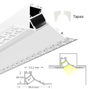CA-BM-1857-Y1 Perfil de aluminio tipo bañador de muros 1000 mm enyesable para plafón