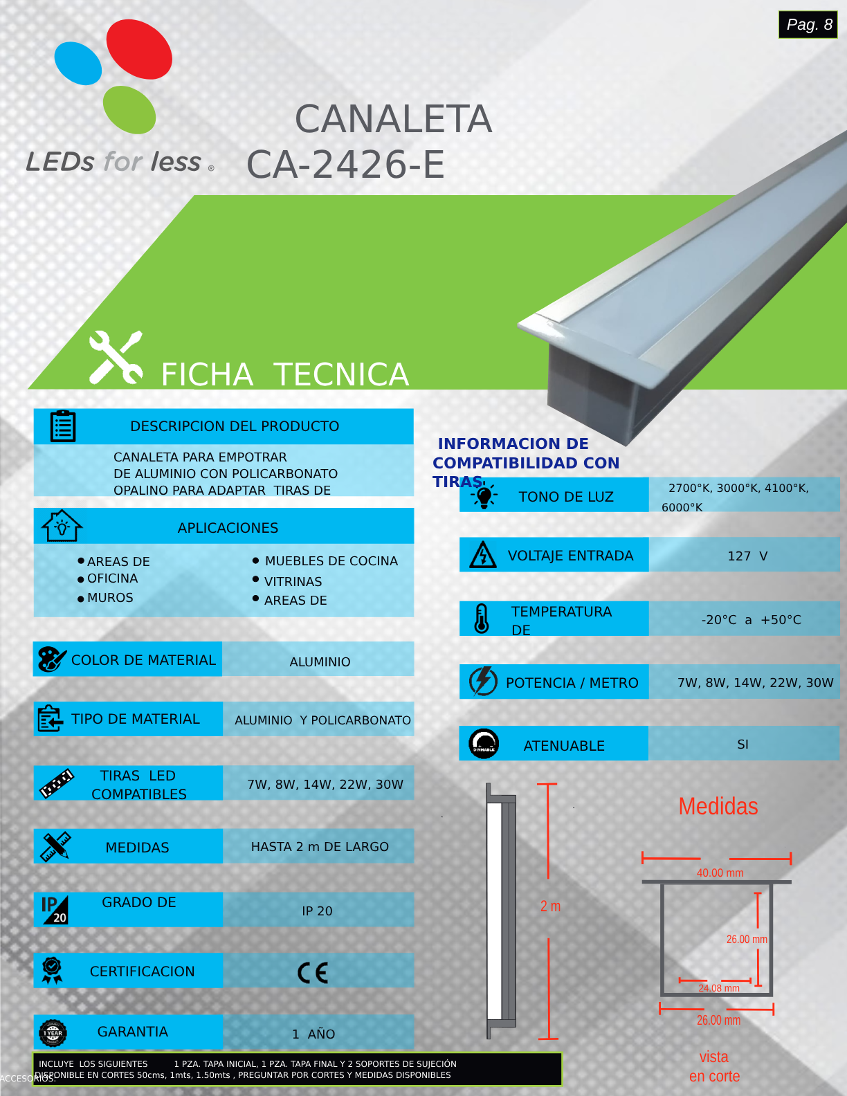 Perfil de aluminio para empotrar 26x26mm con cubierta frost para tiras LED de alta potencia. Perfil de aluminio para empotrar 26x26mm con cubierta frost para tiras LED de alta potencia.