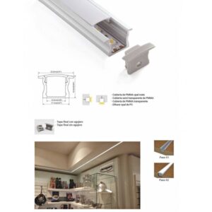 CA-1215-E CANALETA ALUMINIO EMPOTRAR C/ CUBIERTA FROST, 25(14.5)x17x2000 MM