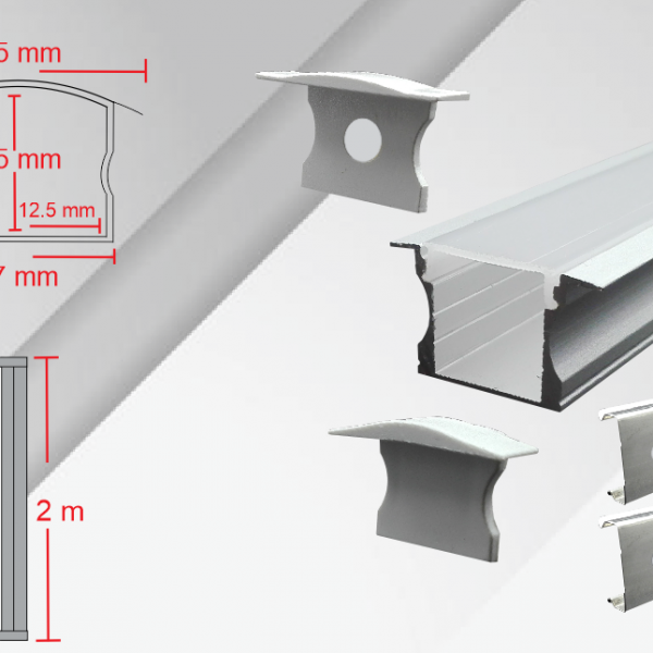 CA-1215-N-E CANALETA ALUMINIO EMPOTRAR NEGRA CUBIERTA FROST, 25(14.5)x17x2000 MM PARA TIRAS DE 7W/M (NO INCLUIDA). INCLUYE 2 KITS CA-1201 CANALETA - Imagen 3