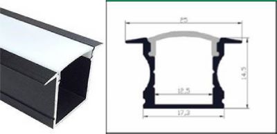CA-1215-N-E CANALETA ALUMINIO EMPOTRAR NEGRA CUBIERTA FROST, 25(14.5)x17x2000 MM PARA TIRAS DE 7W/M (NO INCLUIDA). INCLUYE 2 KITS CA-1201 CANALETA - Imagen 2