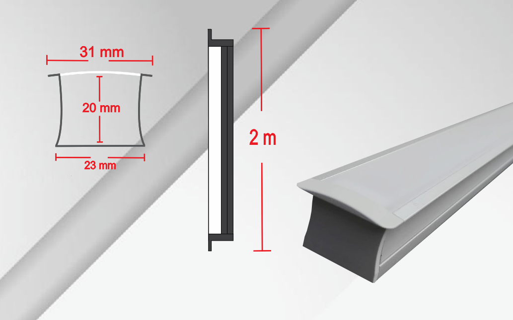 Perfil Aluminio Empotrar 20x21mm p/ LED 22W/M </ul> CA-2020-E - Imagen 2