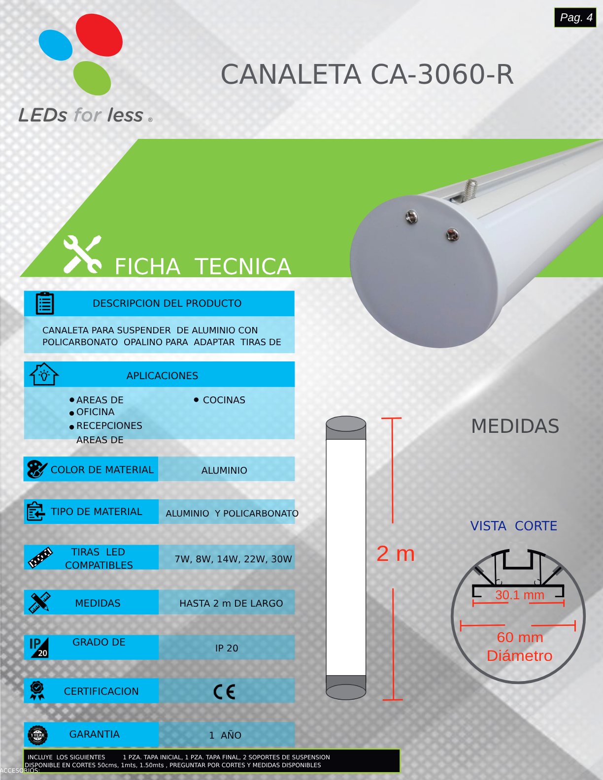 Perfil de aluminio para suspender 30x60mm para crear lámpara lineal colgante. Perfil de aluminio para suspender 30x60mm para crear lámpara lineal colgante.