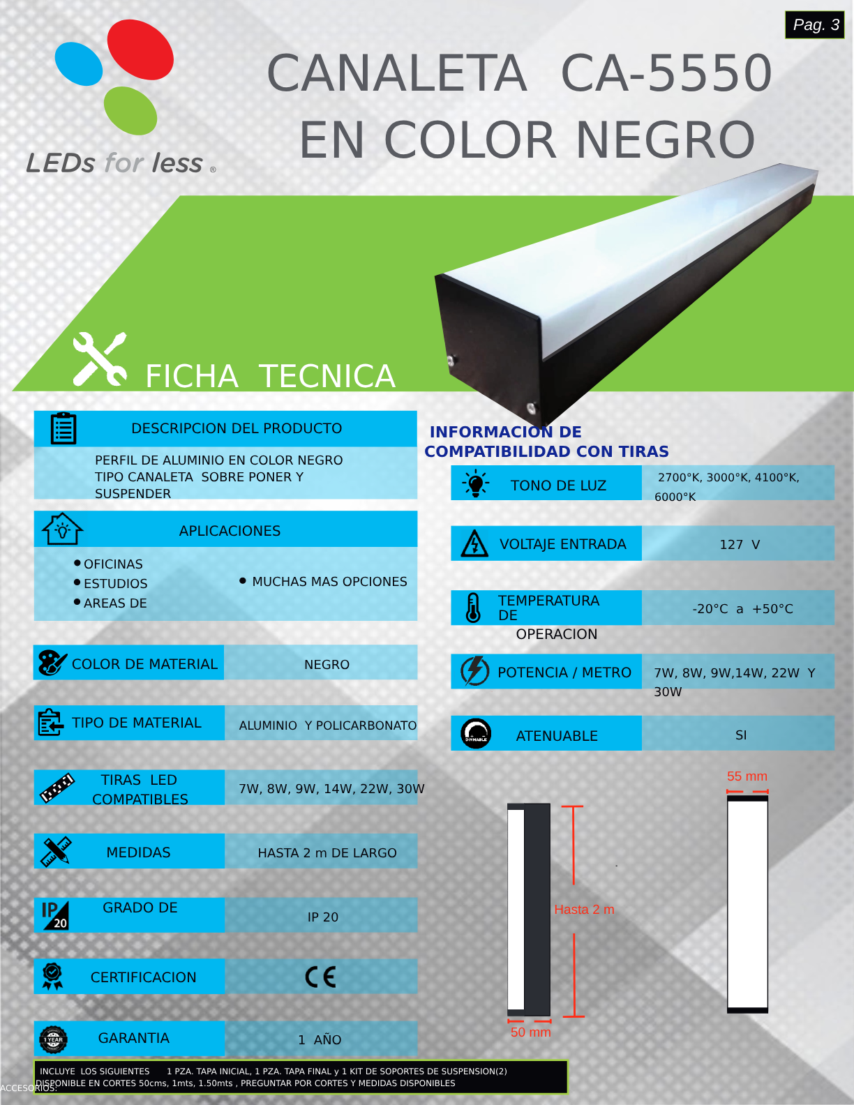 Perfil de aluminio negro robusto 55x50mm para sobreponer con cubierta frost. Perfil de aluminio negro robusto 55x50mm para sobreponer con cubierta frost.