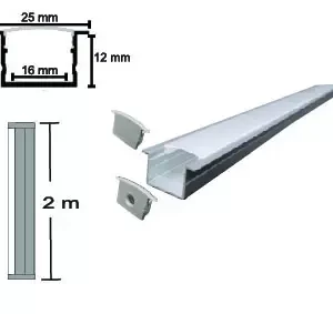 Perfil de Aluminio para Empotrar en Tablaroca y Muebles (Corte 16x12mm)