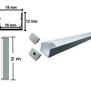 Perfil de Aluminio LED Sobreponer 16x13mm </ul> Cubierta Frost