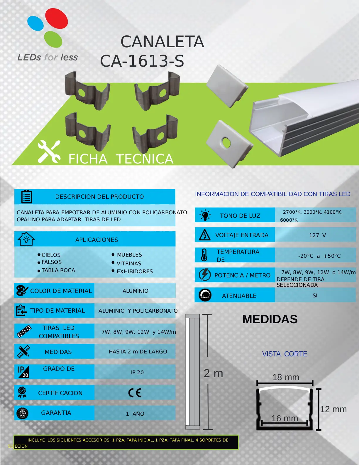 perfil aluminio CA-1613-S perfil aluminio CA-1613-S